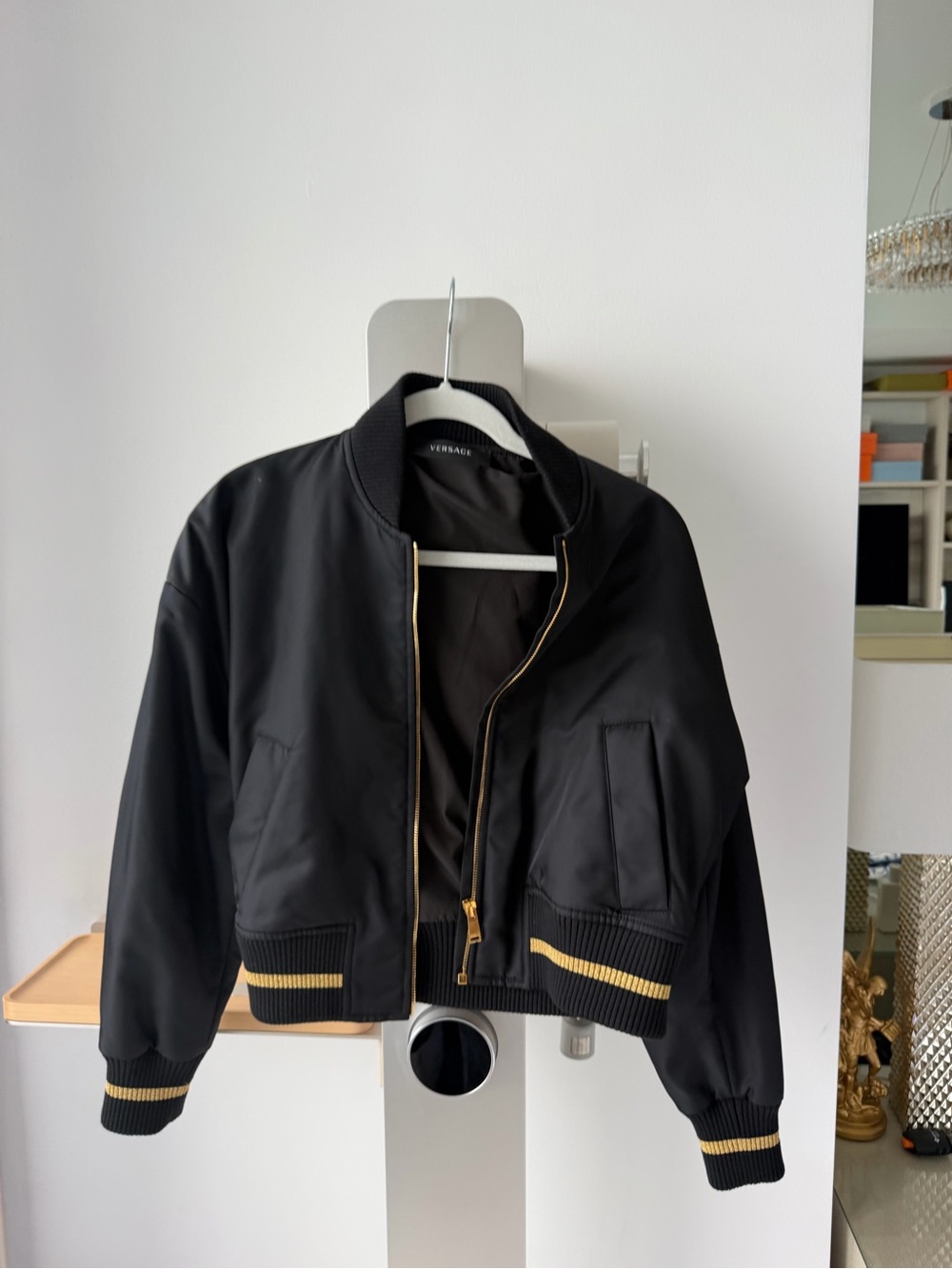 Versace Black Bomber Jacket with Gold Zip Detail - Picture 2 of 4
